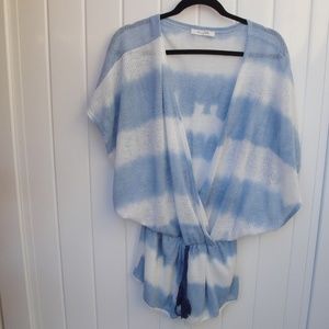 Honey Bella Romper Blue and White Stripe Knit Large